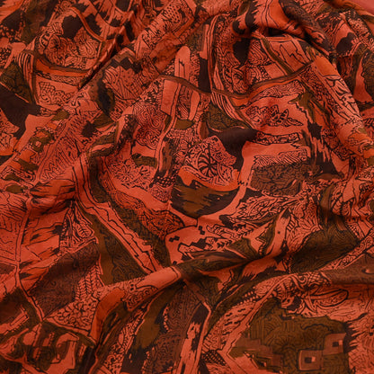 Indian Vintage Sari Orange 100% Pure Silk Printed Sarees 5yd Sewing Craft Fabric Zari Dress Making Soft Wrap Quilting Used Crafting Upcycle