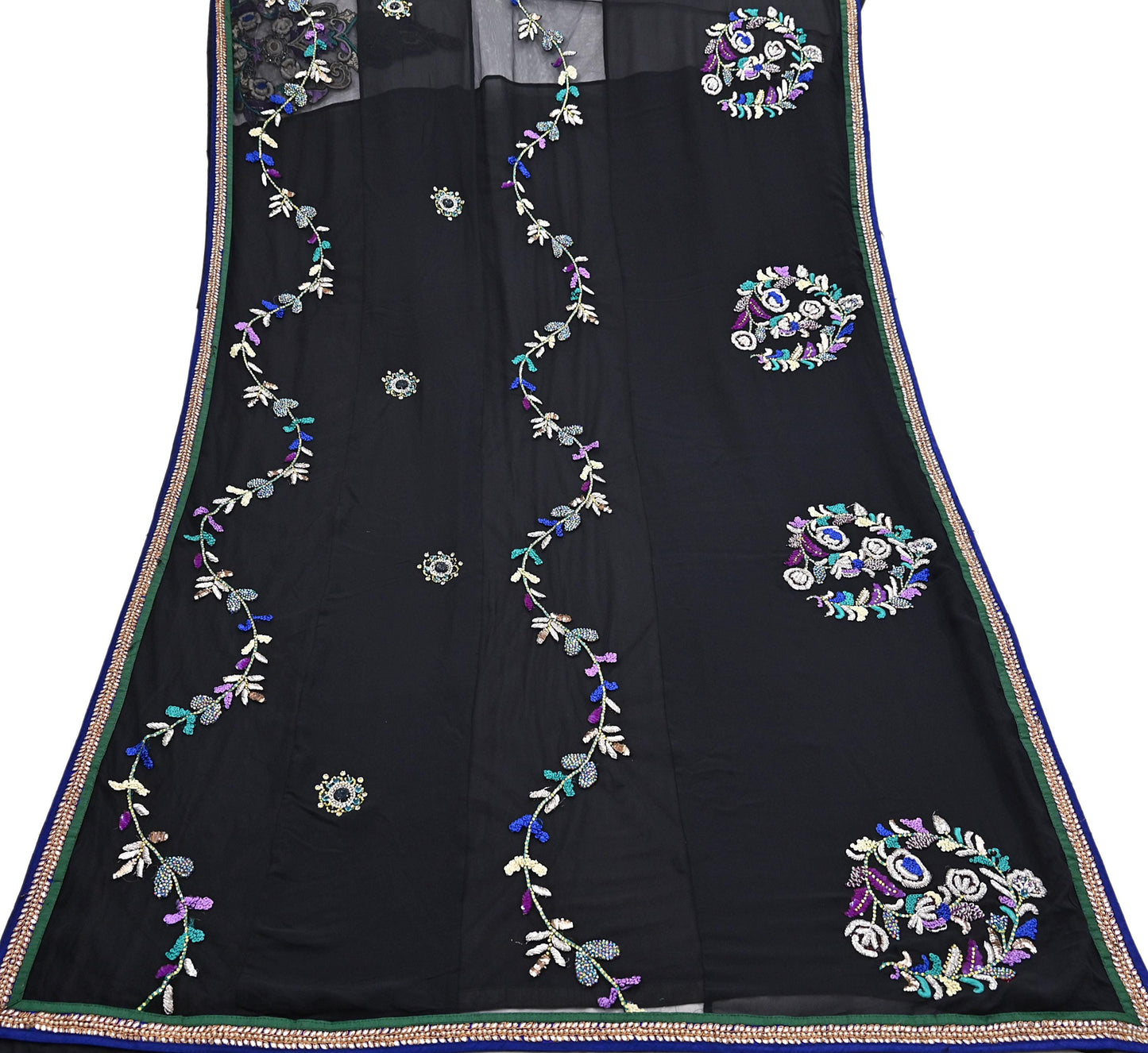 Indian VIntage Black Net Lehenga Saree Designer Manish Malhotra Style Zardozi mukesh Zari Wedding Sari, Ethnic Bridal Wear 6yard