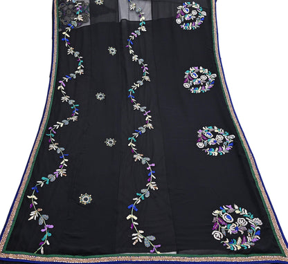 Indian VIntage Black Net Lehenga Saree Designer Manish Malhotra Style Zardozi mukesh Zari Wedding Sari, Ethnic Bridal Wear 6yard