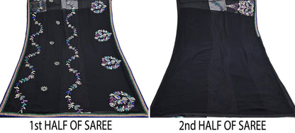 Indian VIntage Black Net Lehenga Saree Designer Manish Malhotra Style Zardozi mukesh Zari Wedding Sari, Ethnic Bridal Wear 6yard