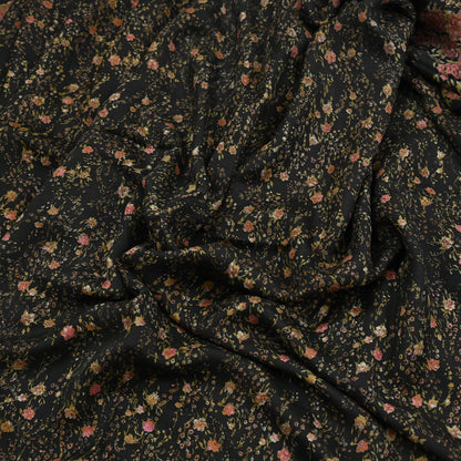 Indian Vintage Sari Black Printed Pure Silk Sarees Craft Fabric 5yd Sewing Floral Soft Dress Designing  for Crafting Quilting Upcycle Wrap