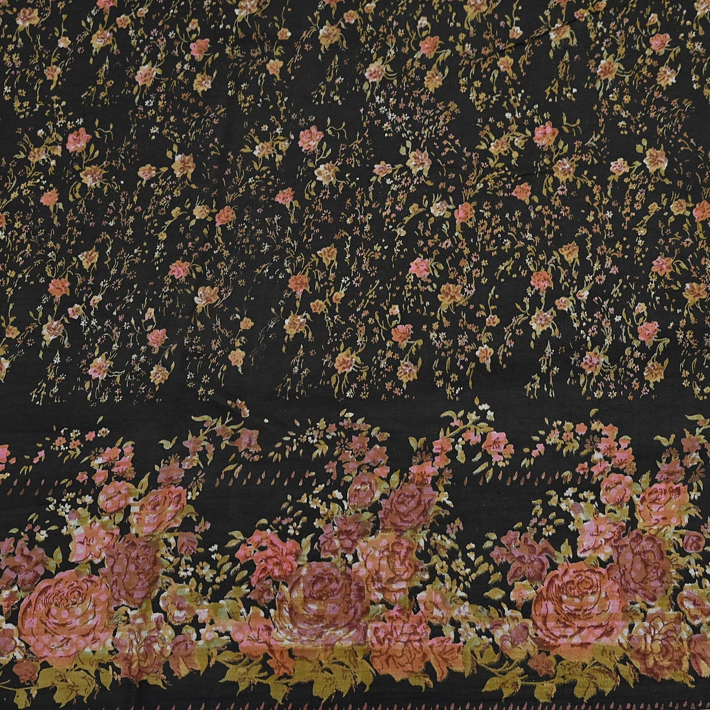 Indian Vintage Sari Black Printed Pure Silk Sarees Craft Fabric 5yd Sewing Floral Soft Dress Designing  for Crafting Quilting Upcycle Wrap