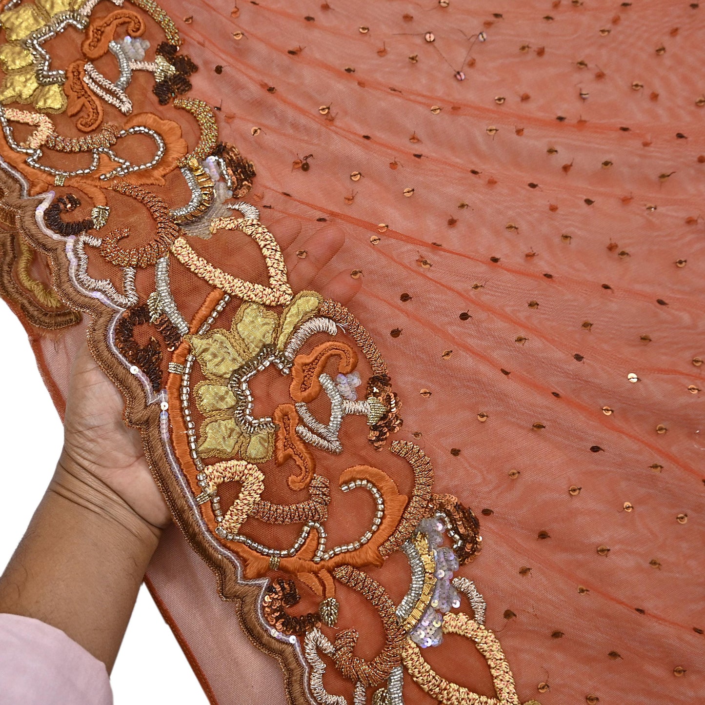 Vintage Rusty Net Designer Anamika Khanna Saree Hand Embroidered Zardozi Zari Wedding Ethnic 6Yd Style Sari