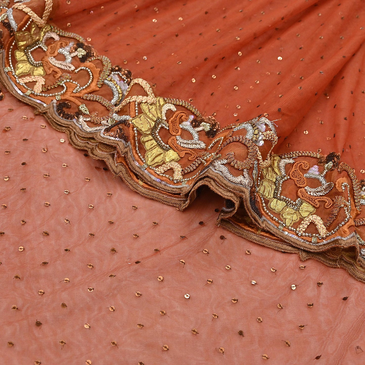 Vintage Rusty Net Designer Anamika Khanna Saree Hand Embroidered Zardozi Zari Wedding Ethnic 6Yd Style Sari