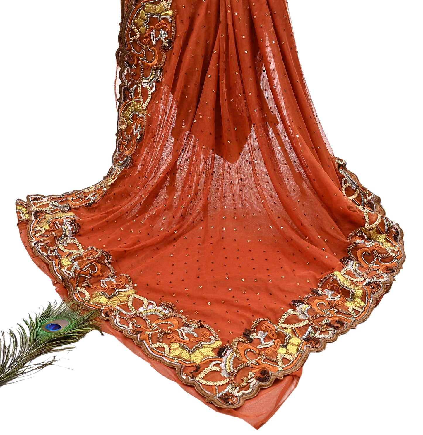 Vintage Rusty Net Designer Anamika Khanna Saree Hand Embroidered Zardozi Zari Wedding Ethnic 6Yd Style Sari