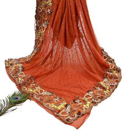 Vintage Rusty Net Designer Anamika Khanna Saree Hand Embroidered Zardozi Zari Wedding Ethnic 6Yd Style Sari