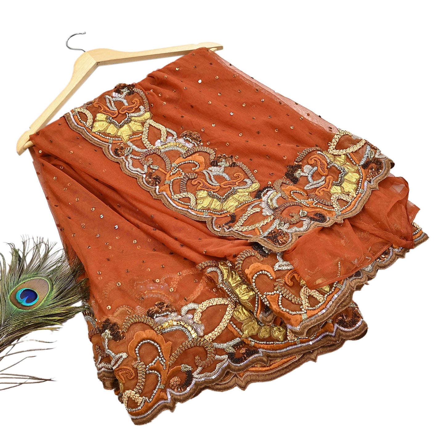 Vintage Rusty Net Designer Anamika Khanna Saree Hand Embroidered Zardozi Zari Wedding Ethnic 6Yd Style Sari
