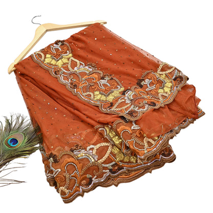 Vintage Rusty Net Designer Anamika Khanna Saree Hand Embroidered Zardozi Zari Wedding Ethnic 6Yd Style Sari