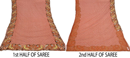 Vintage Rusty Net Designer Anamika Khanna Saree Hand Embroidered Zardozi Zari Wedding Ethnic 6Yd Style Sari