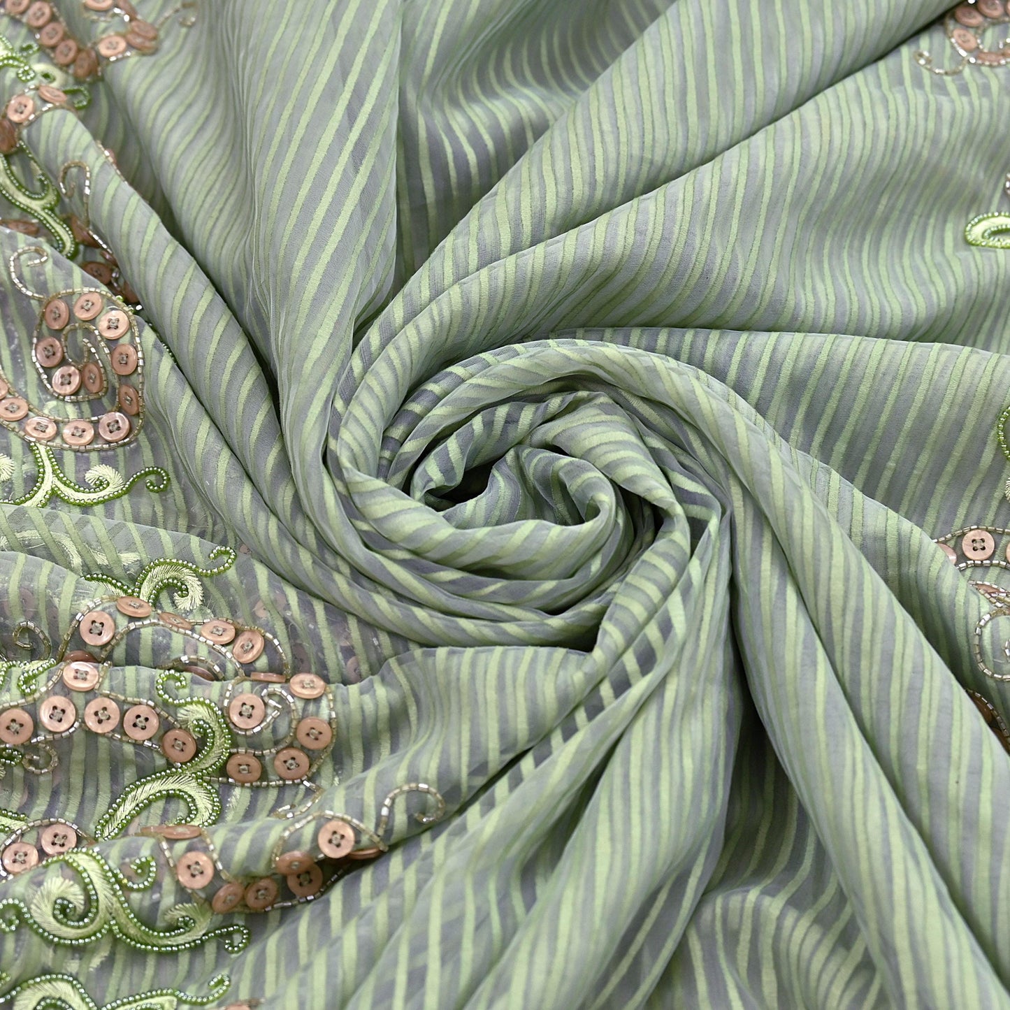 Indian Vintage Sage Green Saree Pure Organza Silk Hand Beaded Abu jani Designer Sari Fabric 6-Yards Soft Ethnic Bollywood Party sarees