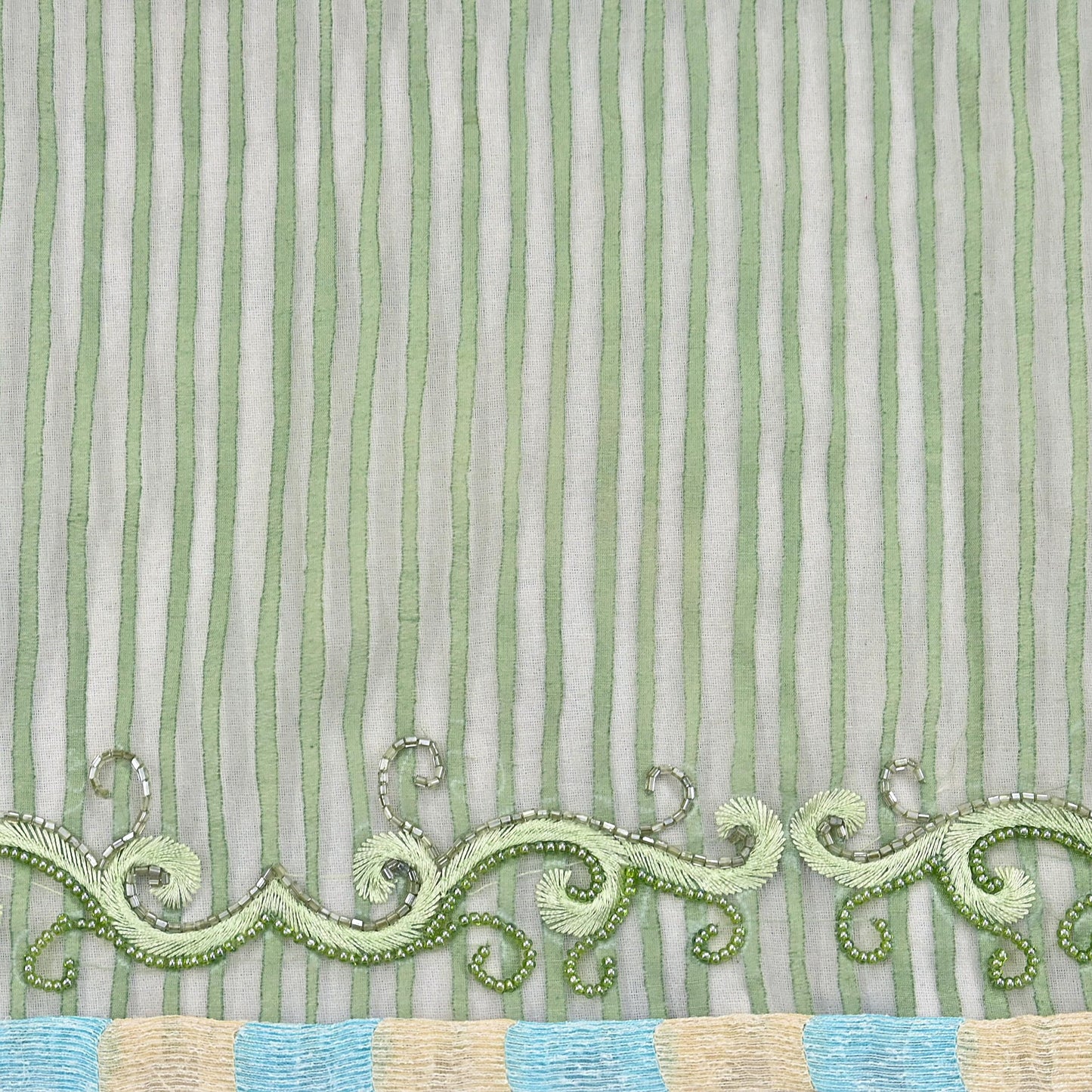 Indian Vintage Sage Green Saree Pure Organza Silk Hand Beaded Abu jani Designer Sari Fabric 6-Yards Soft Ethnic Bollywood Party sarees