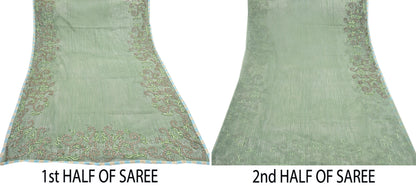 Indian Vintage Sage Green Saree Pure Organza Silk Hand Beaded Abu jani Designer Sari Fabric 6-Yards Soft Ethnic Bollywood Party sarees