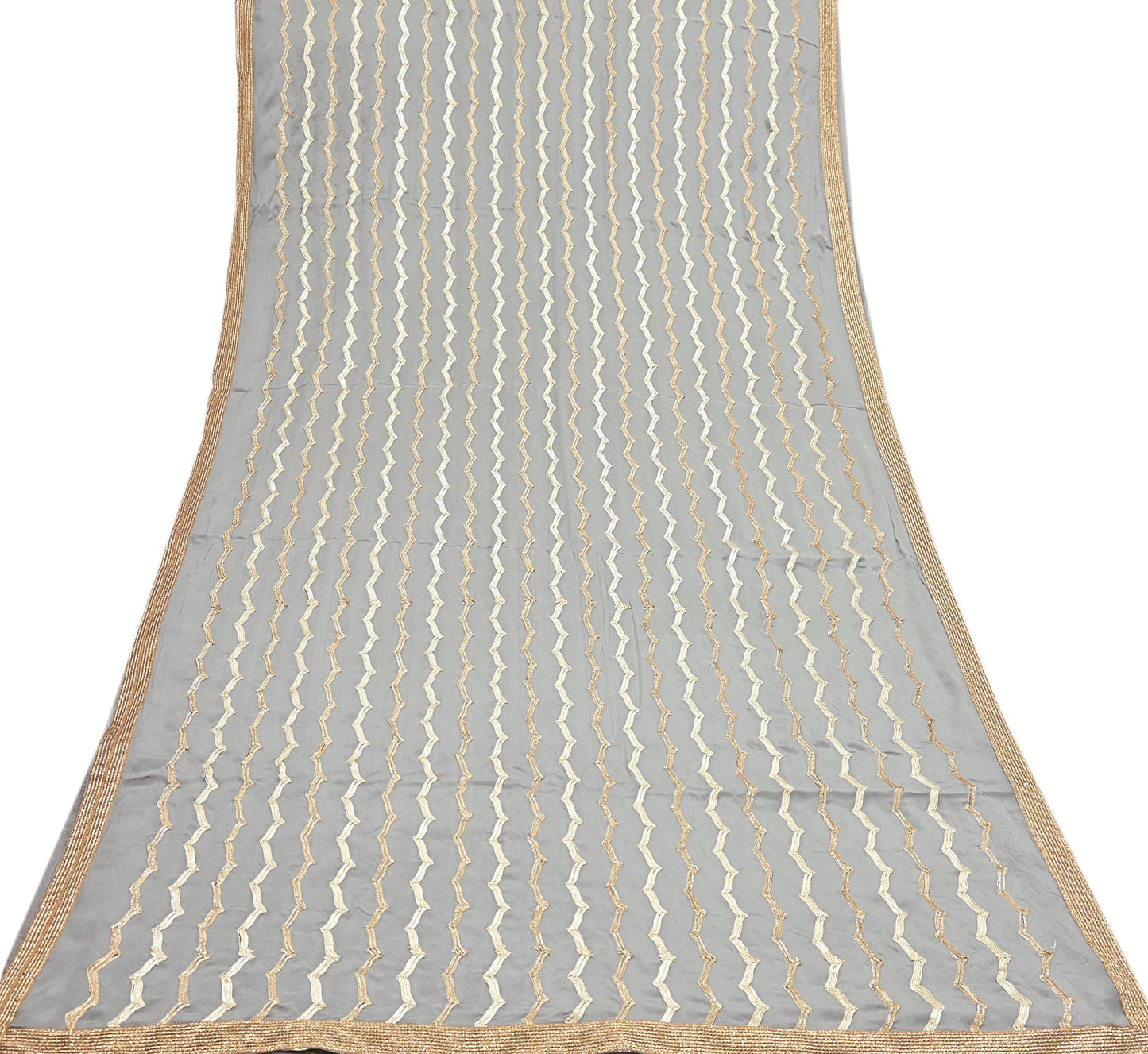Indian Pre-owned Heavy Sari Gray Pure Silk Hand Embroidered gota patti Sarees Designer Abu Jani 6Yd Sewing Ethnic Sarees