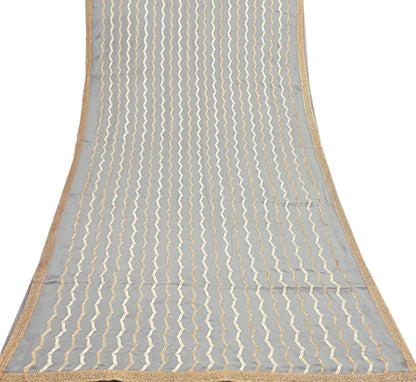 Indian Pre-owned Heavy Sari Gray Pure Silk Hand Embroidered gota patti Sarees Designer Abu Jani 6Yd Sewing Ethnic Sarees