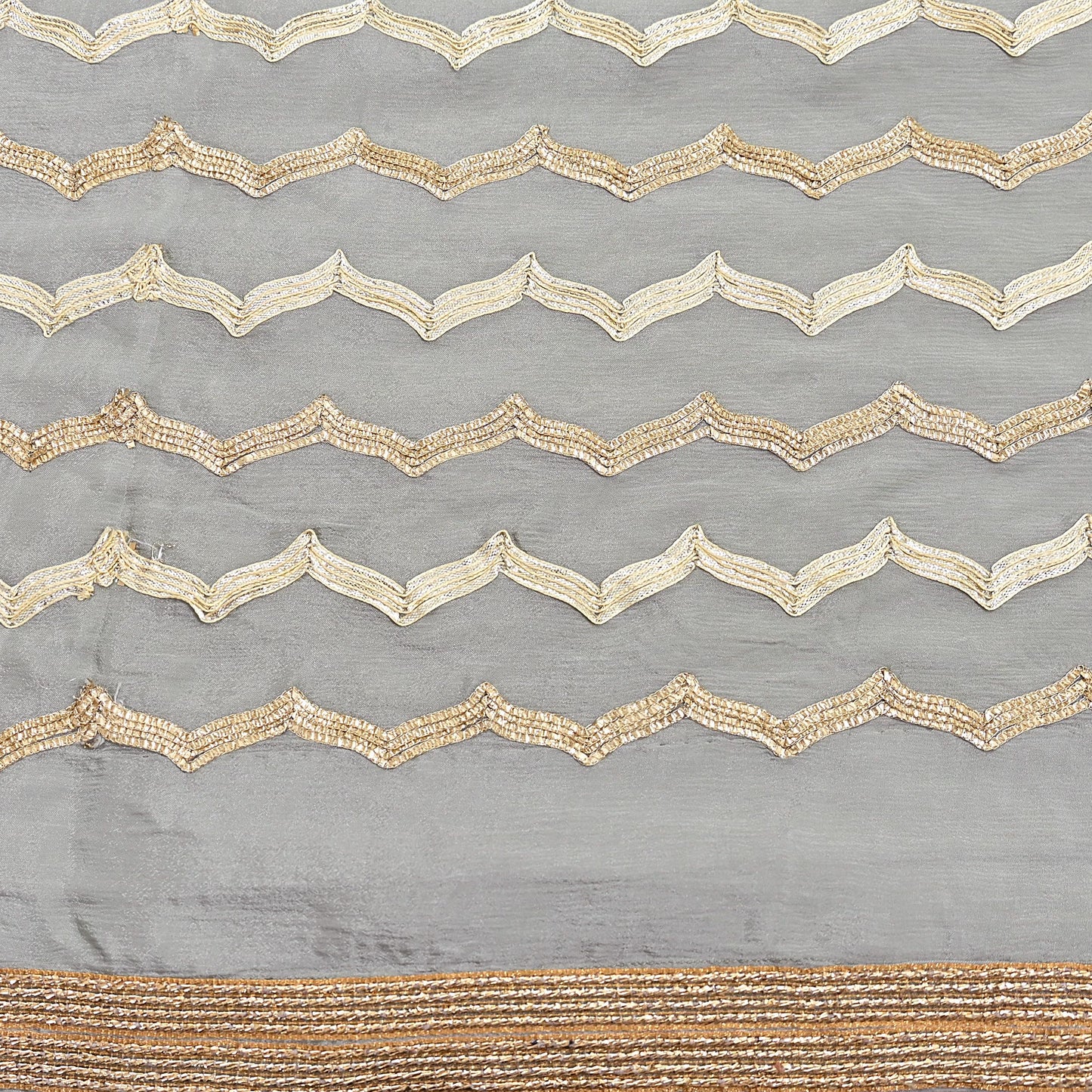 Indian Pre-owned Heavy Sari Gray Pure Silk Hand Embroidered gota patti Sarees Designer Abu Jani 6Yd Sewing Ethnic Sarees