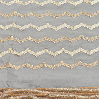 Indian Pre-owned Heavy Sari Gray Pure Silk Hand Embroidered gota patti Sarees Designer Abu Jani 6Yd Sewing Ethnic Sarees