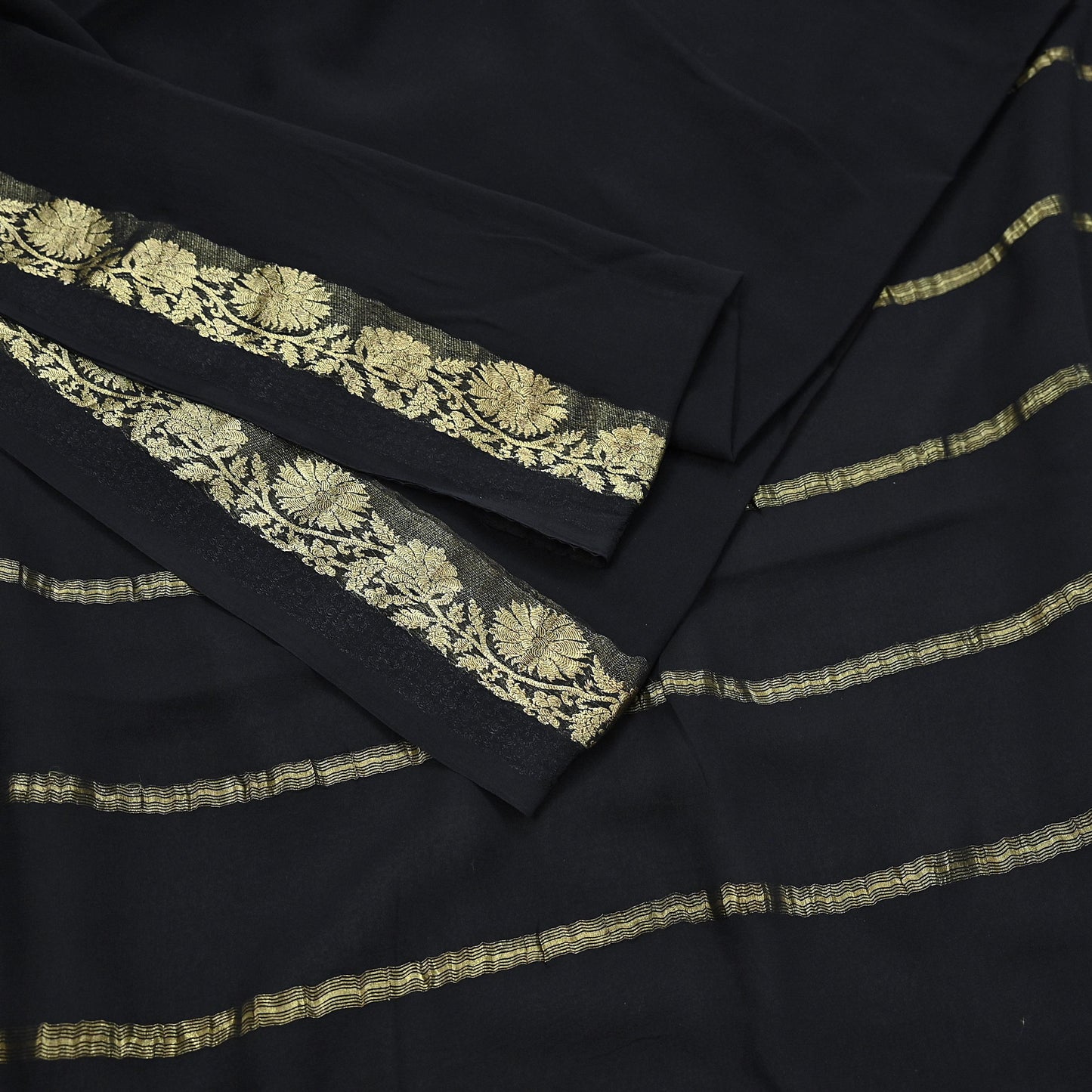Indian Vintage Sari Black Pure Georgette Silk Hand Woven Zari Sarees 5Yd Craft Fabric Ethnic Soft Upcycle Quilting Bollywood sarees