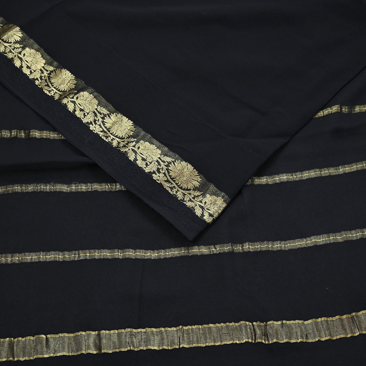 Indian Vintage Sari Black Pure Georgette Silk Hand Woven Zari Sarees 5Yd Craft Fabric Ethnic Soft Upcycle Quilting Bollywood sarees