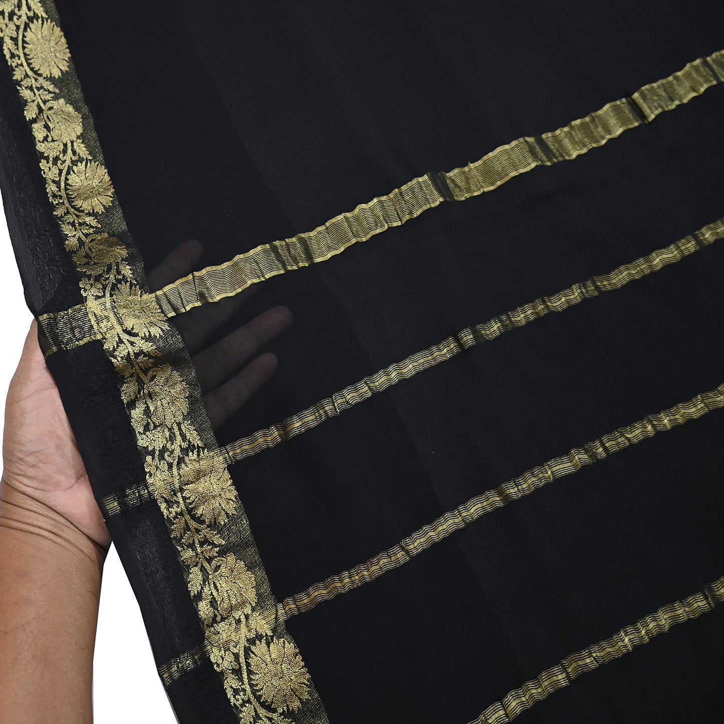 Indian Vintage Sari Black Pure Georgette Silk Hand Woven Zari Sarees 5Yd Craft Fabric Ethnic Soft Upcycle Quilting Bollywood sarees