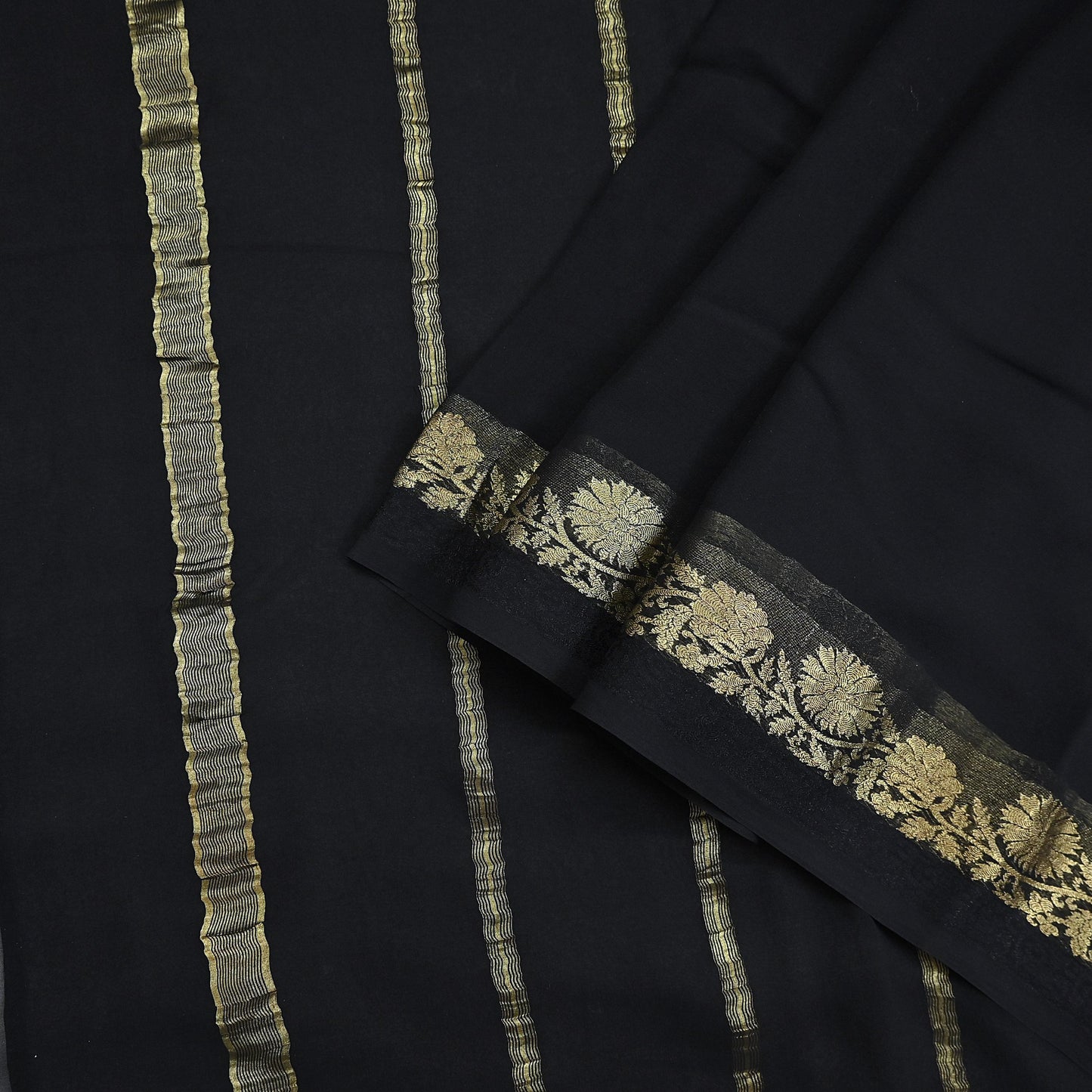 Indian Vintage Sari Black Pure Georgette Silk Hand Woven Zari Sarees 5Yd Craft Fabric Ethnic Soft Upcycle Quilting Bollywood sarees