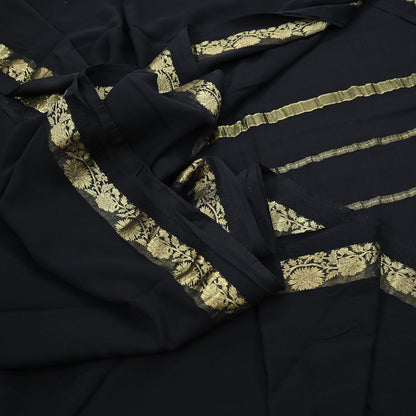 Indian Vintage Sari Black Pure Georgette Silk Hand Woven Zari Sarees 5Yd Craft Fabric Ethnic Soft Upcycle Quilting Bollywood sarees