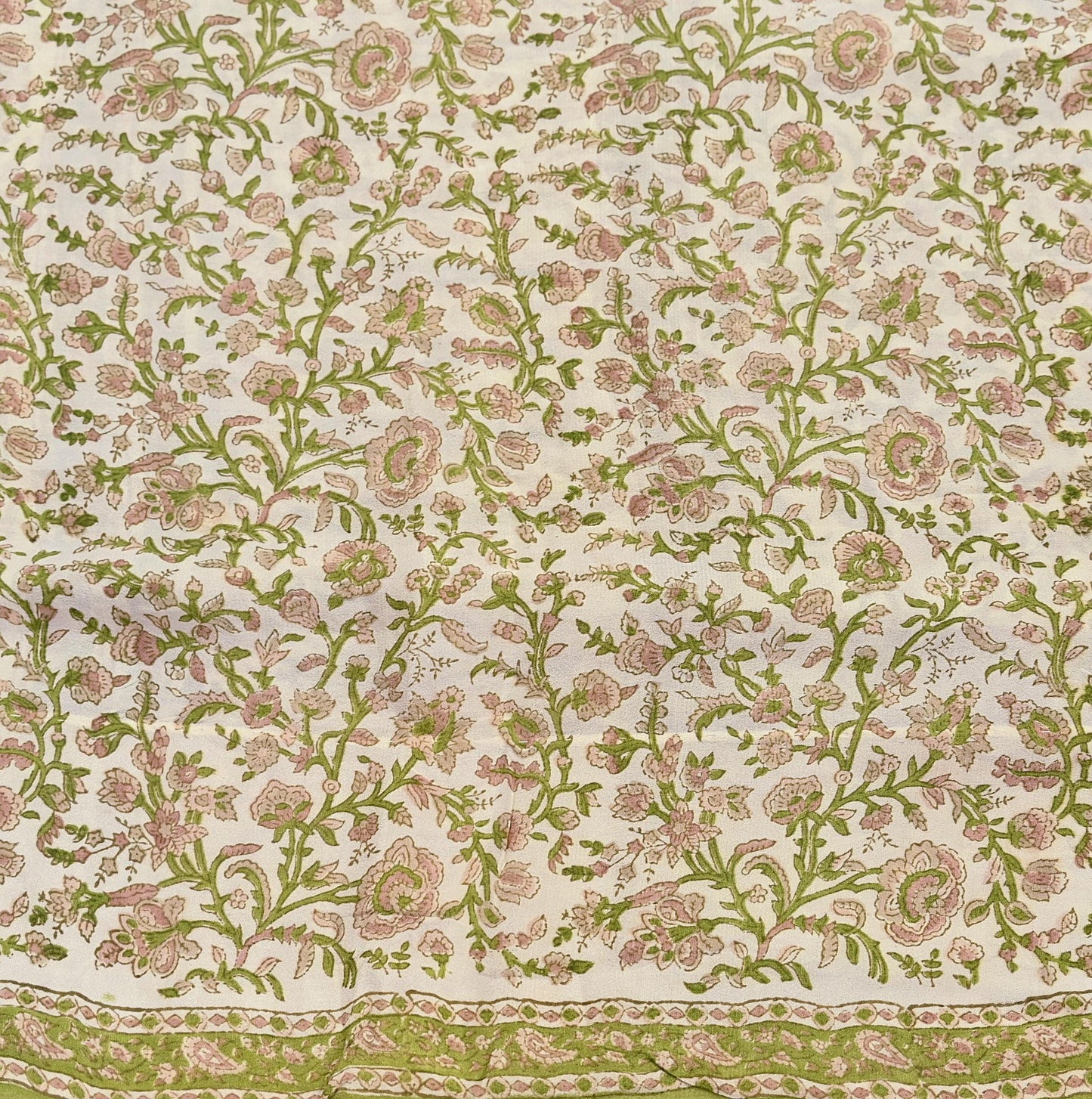 Indian Vintage Ivory & Green Saree Pure Silk Printed Sari 6yd Sewing Craft Fabric Dress Making Soft Crafting Quilting Quilting Upcycle