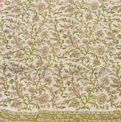 Indian Vintage Ivory & Green Saree Pure Silk Printed Sari 6yd Sewing Craft Fabric Dress Making Soft Crafting Quilting Quilting Upcycle