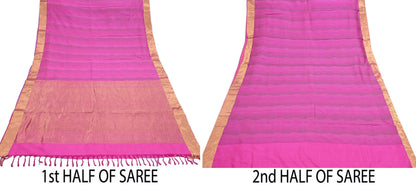 Indian Vintage Silk Saree Magenta Pure Silk Zari Fabric Handwoven Kanjivaram 5Yd Craft Material Dressmaking Textile