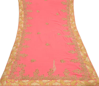 Indian Vintage Peach Saree Pure Chiffon Silk Pre-owned Hand Beaded Abu jani Designer Sari Fabric 5-Yards Soft Ethnic Bollywood Party sarees