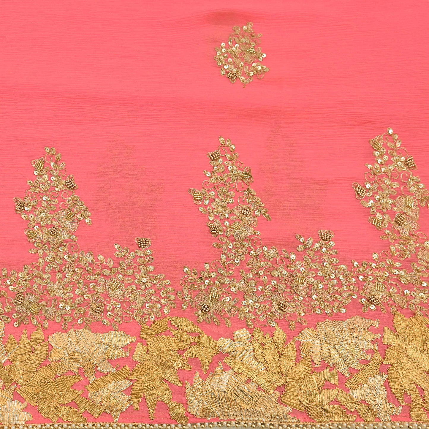Indian Vintage Peach Saree Pure Chiffon Silk Pre-owned Hand Beaded Abu jani Designer Sari Fabric 5-Yards Soft Ethnic Bollywood Party sarees