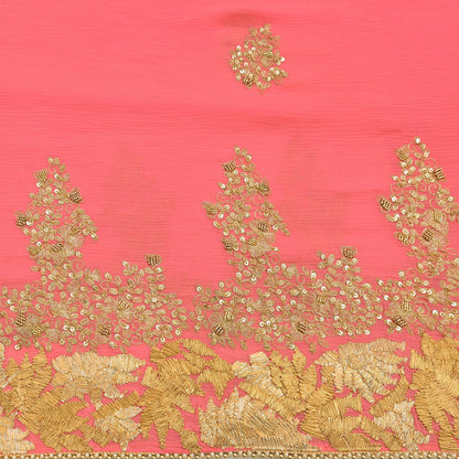 Indian Vintage Peach Saree Pure Chiffon Silk Pre-owned Hand Beaded Abu jani Designer Sari Fabric 5-Yards Soft Ethnic Bollywood Party sarees