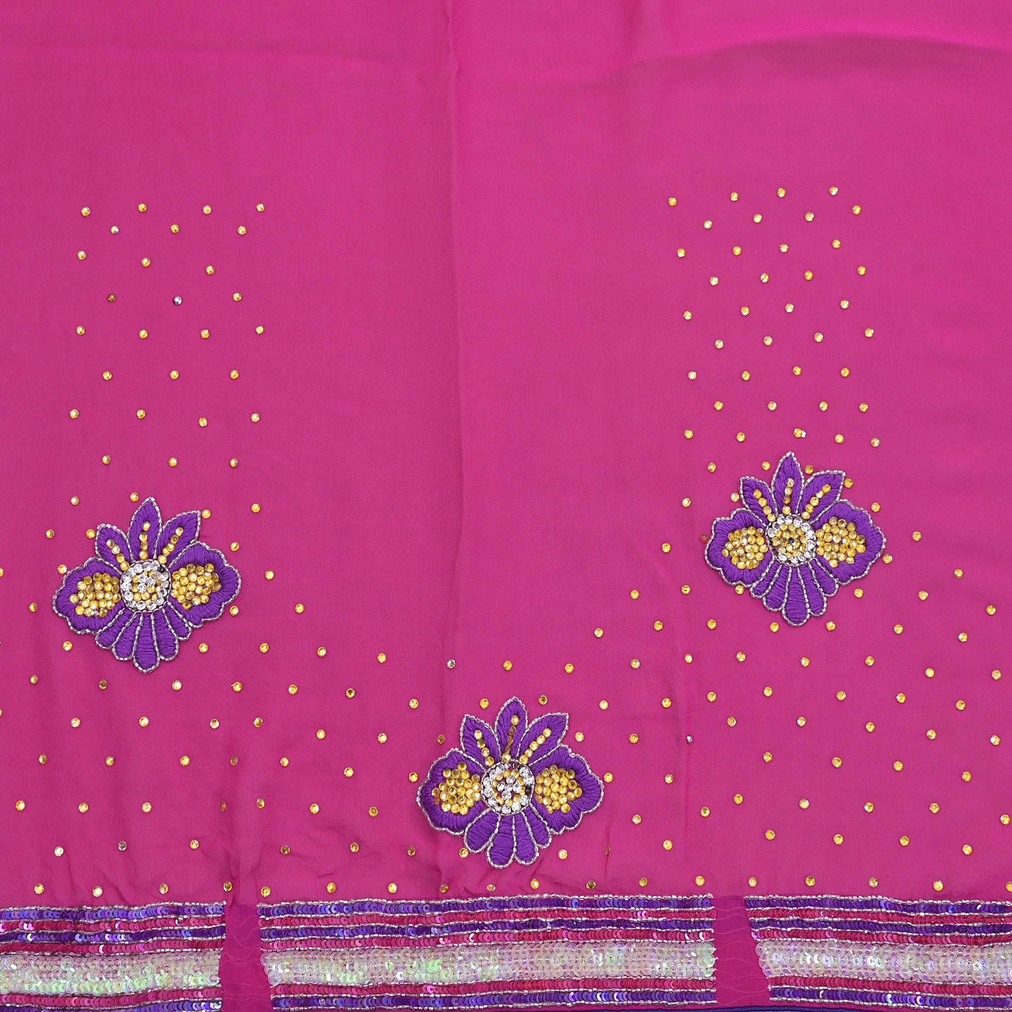Indian Vintage Sari Pink & Purple Net/Pure Georgette Silk Hand Embroidered Anamika Khanna Designer Sarees Ethnic 6Yd with Blouse Fabric