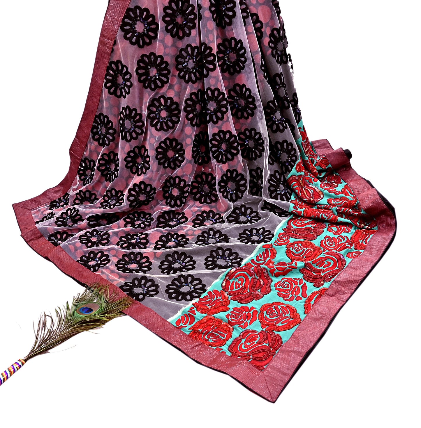 Indian Vintage Sari Net/ Pure Georgette Silk Hand Embroidered Anamika Khanna Designer Sarees Ethnic 6Yd Dabka Zari Wedding Sarees