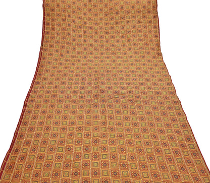Indian Vintage Sari Maroon Heavy Wedding Pure Silk Hand Woven Gharchola Bandhani Sarees Zari 5Yd Craft Fabric Dress Making Crafting
