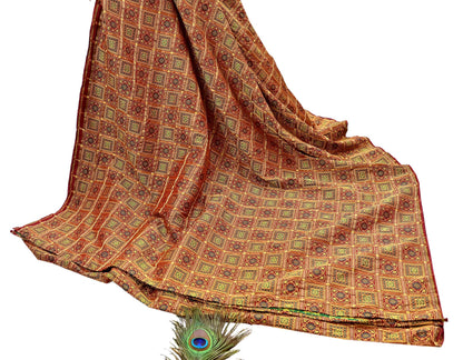 Indian Vintage Sari Maroon Heavy Wedding Pure Silk Hand Woven Gharchola Bandhani Sarees Zari 5Yd Craft Fabric Dress Making Crafting