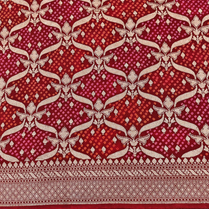 Indian Pre-Owned Sari Maroon Pure silk Hand Woven Bandhani Sarees Ethnic Zari Wedding Saree