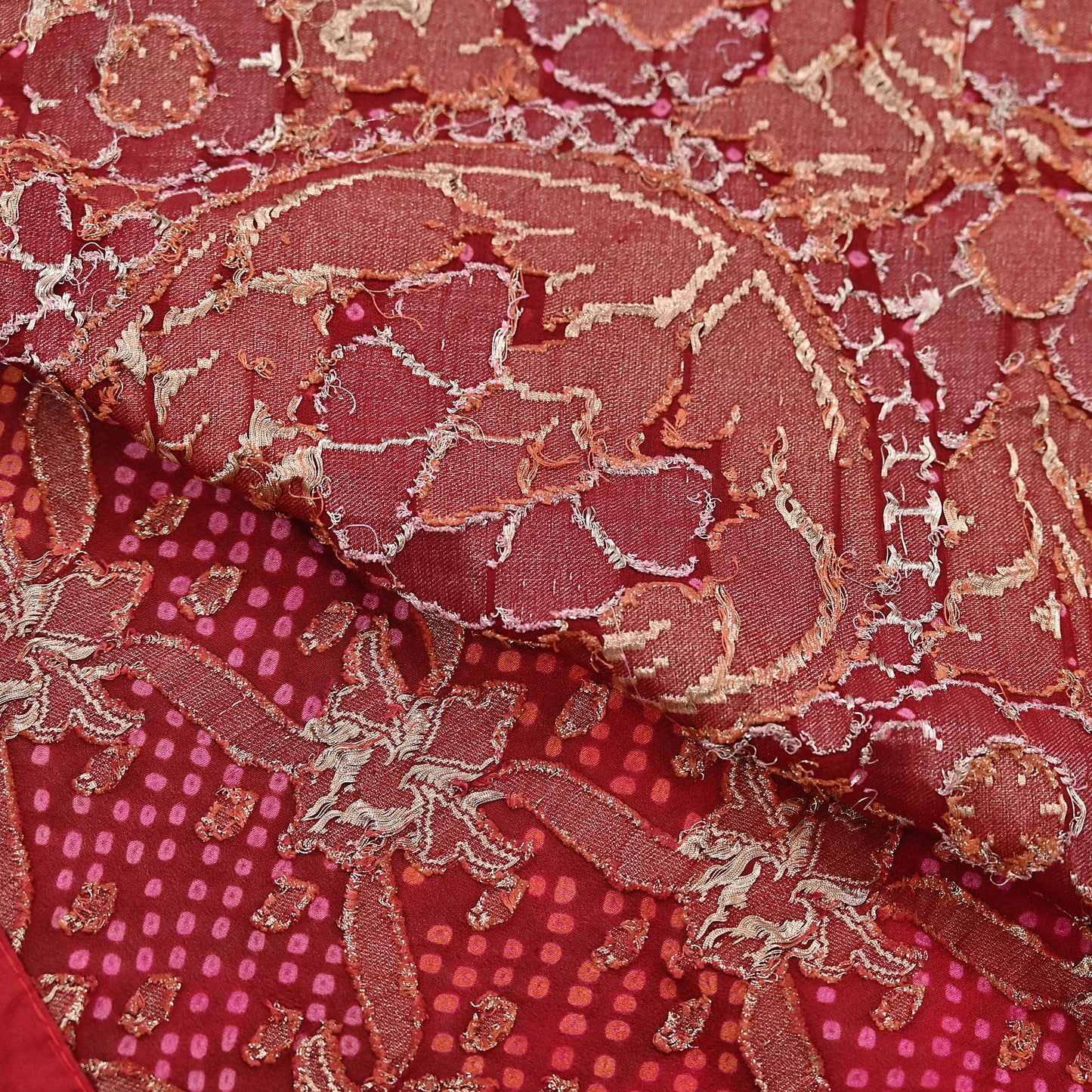 Indian Pre-Owned Sari Maroon Pure silk Hand Woven Bandhani Sarees Ethnic Zari Wedding Saree