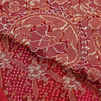 Indian Pre-Owned Sari Maroon Pure silk Hand Woven Bandhani Sarees Ethnic Zari Wedding Saree
