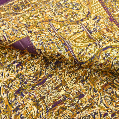 Vintage Heavy Purple Sarees Pure Silk Hand Woven Jamawar Sari Craft Fabric 5Yd Sewing Soft Ethnic Zari Dress Making Wedding Sari