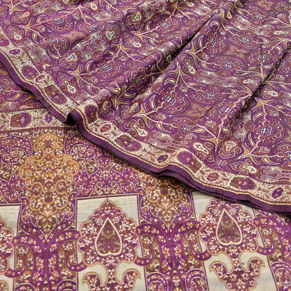 Vintage Heavy Purple Sarees Pure Silk Hand Woven Jamawar Sari Craft Fabric 5Yd Sewing Soft Ethnic Zari Dress Making Wedding Sari