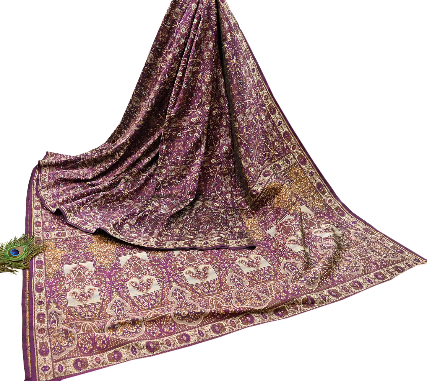 Vintage Heavy Purple Sarees Pure Silk Hand Woven Jamawar Sari Craft Fabric 5Yd Sewing Soft Ethnic Zari Dress Making Wedding Sari