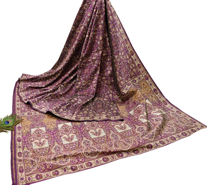 Vintage Heavy Purple Sarees Pure Silk Hand Woven Jamawar Sari Craft Fabric 5Yd Sewing Soft Ethnic Zari Dress Making Wedding Sari