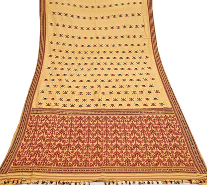 Vintage Yellow Pure Silk Saree Handwoven Asam Sari with Floral Design Antique Indian Wedding Saree 6yd Fabric Fringes