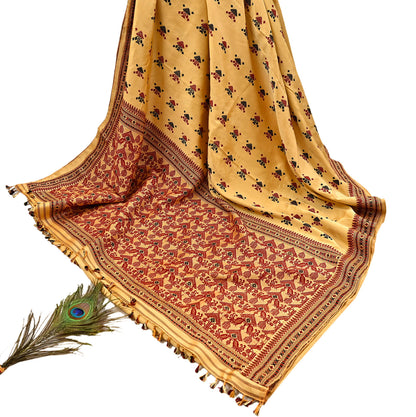 Vintage Yellow Pure Silk Saree Handwoven Asam Sari with Floral Design Antique Indian Wedding Saree 6yd Fabric Fringes