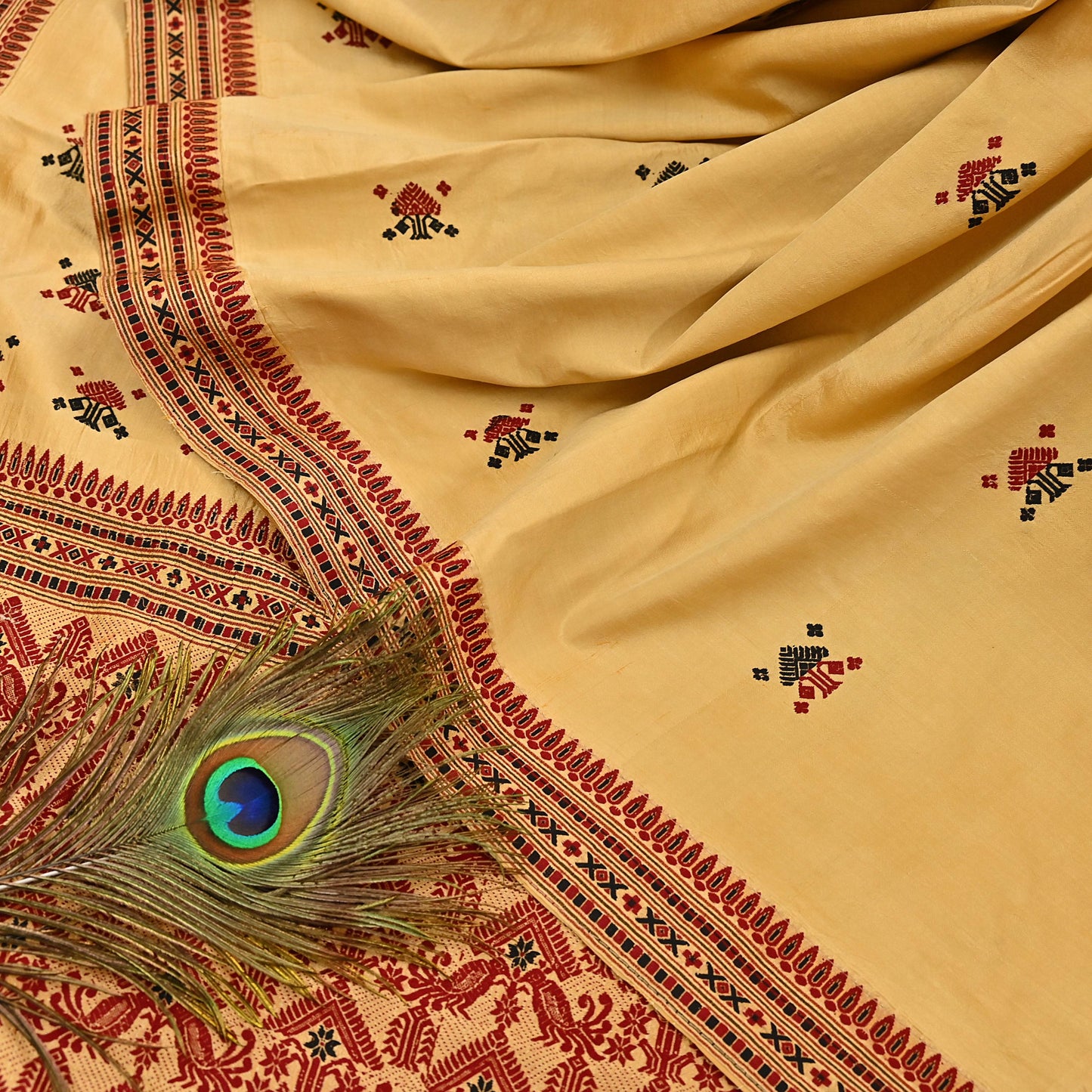 Vintage Yellow Pure Silk Saree Handwoven Asam Sari with Floral Design Antique Indian Wedding Saree 6yd Fabric Fringes