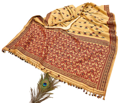 Vintage Yellow Pure Silk Saree Handwoven Asam Sari with Floral Design Antique Indian Wedding Saree 6yd Fabric Fringes