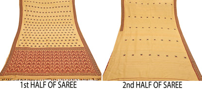 Vintage Yellow Pure Silk Saree Handwoven Asam Sari with Floral Design Antique Indian Wedding Saree 6yd Fabric Fringes