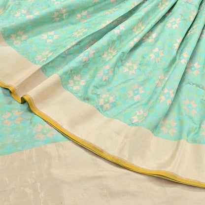 Indian Vintage Heavy Golden & Green Saree 100% Pure Silk Hand Woven Kanjeevaram Sari 5yd Ethnic Zari Premium Wedding Saree Fringes