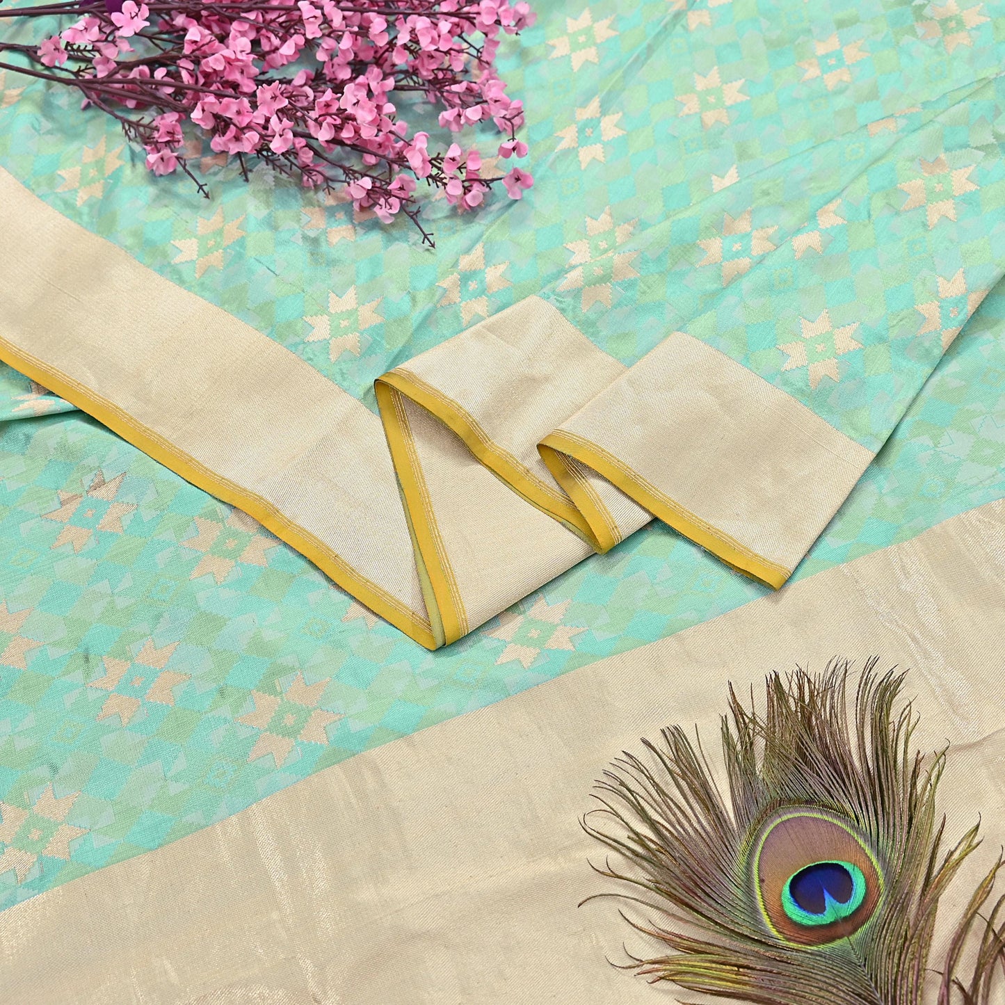 Indian Vintage Heavy Golden & Green Saree 100% Pure Silk Hand Woven Kanjeevaram Sari 5yd Ethnic Zari Premium Wedding Saree Fringes