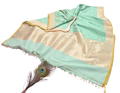 Indian Vintage Heavy Golden & Green Saree 100% Pure Silk Hand Woven Kanjeevaram Sari 5yd Ethnic Zari Premium Wedding Saree Fringes